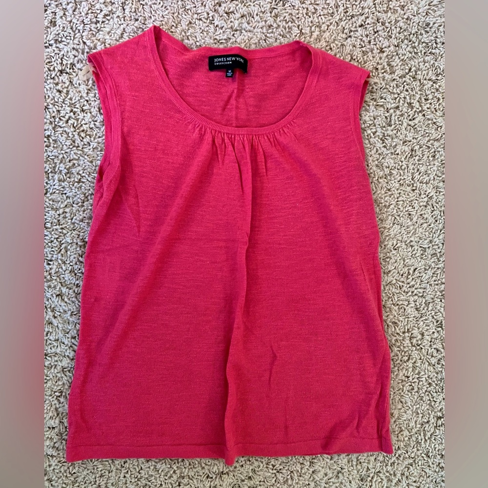 Jones New York Linen blend stretch lightweight steel sleeveless top coral blush